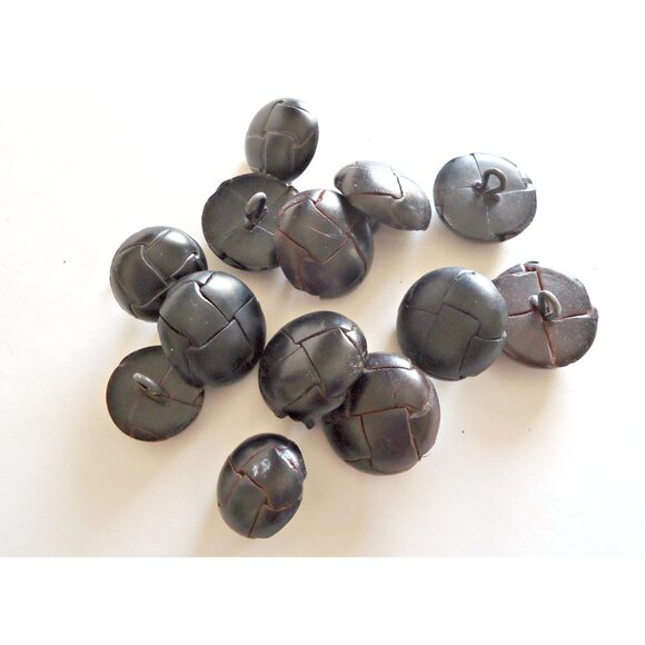 115 Vintage Leather Buttons Metal Shank Small Large Black Brown - Picture 3 of 3